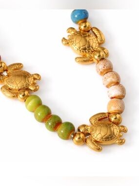 Turtle Beaded Necklace with Multicolor Stone Beads